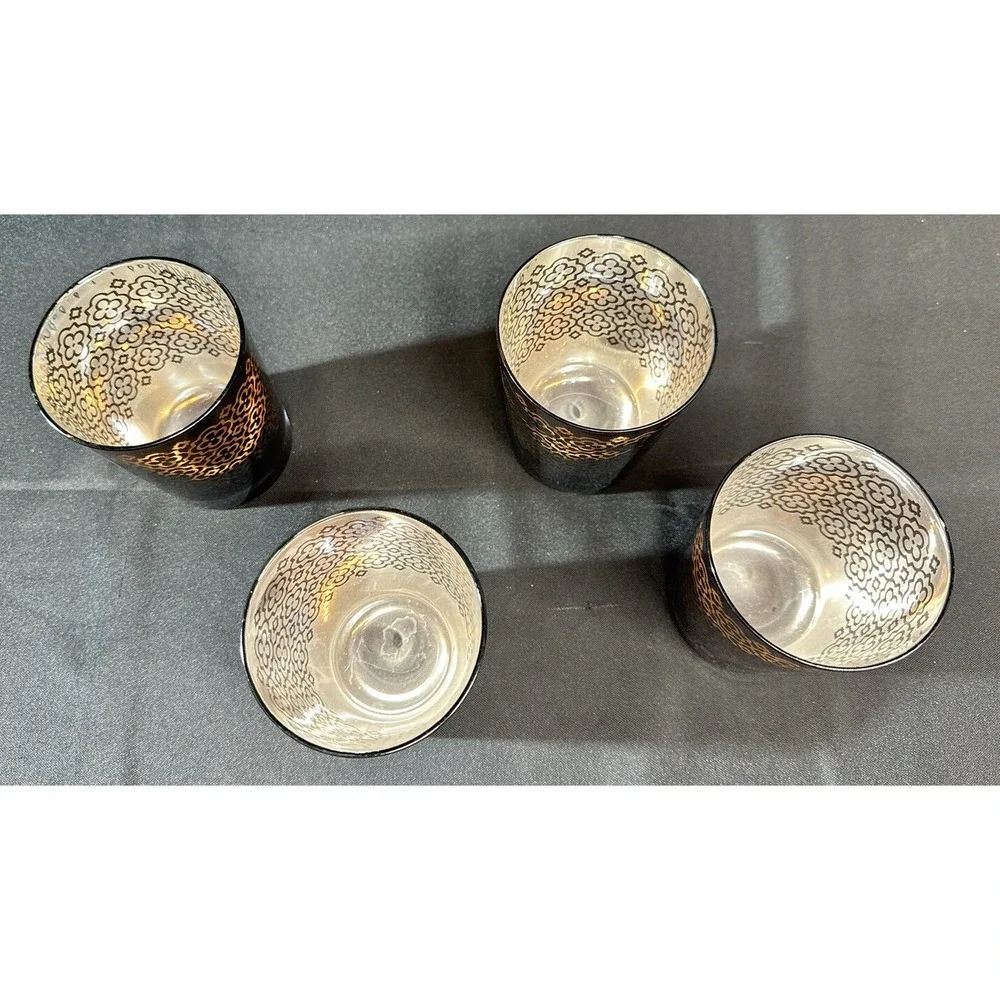 Copper Colored Design Mercury Glass Silver Inside Votive Candle Holders Set/4